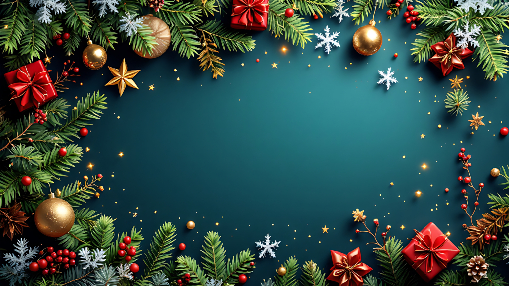 Γραφικό με Χριστουγεννιάτικα στολίδια σε πράσινο φόντο